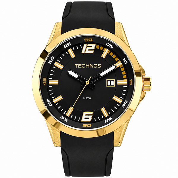 Relógio Technos Masculino Dourado Silicone Preto 2115KPU8P