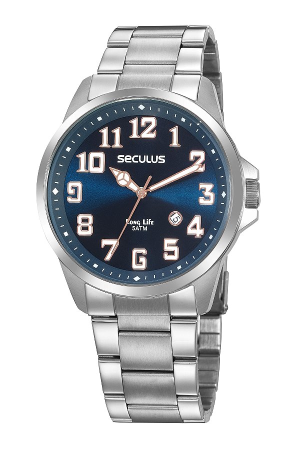 Relógio Seculus 20929G0SVNA2 Masculino Aço Mostrador Azul