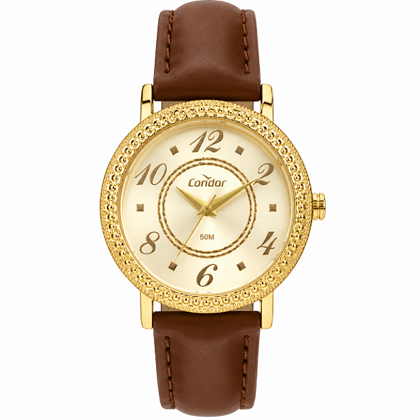 Relógio Condor Feminino Couro Marrom Dourado CO2035NHR/K5X