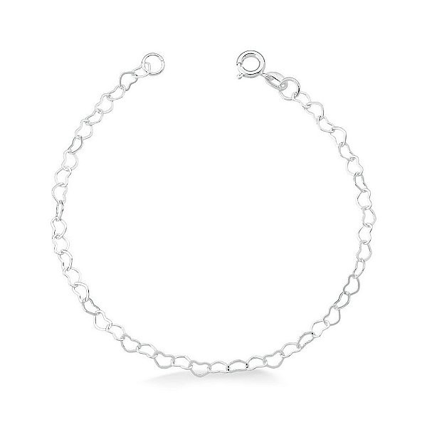 PULSEIRA DE PRATA ELO CORAÇÃO 3MM