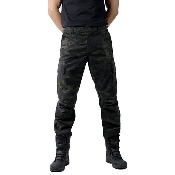 Calça Masculina Combat Camuflada Multicam Black Bélica