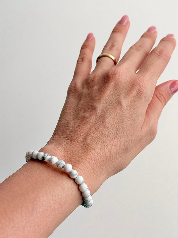 Pulseira de Howlita Redonda 6mm - Paz, Paciência e Equilíbrio de Emoções
