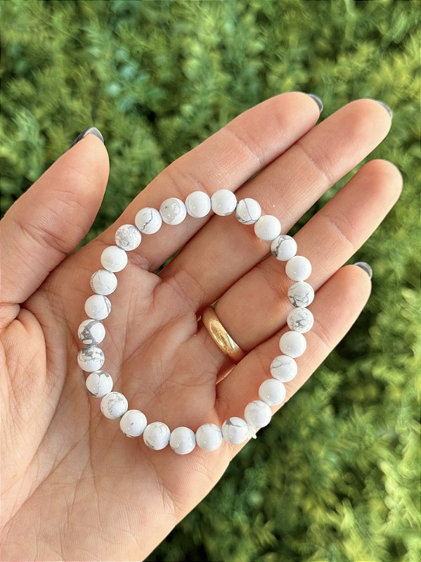 Pulseira de Howlita Redonda 6mm - Paz, Paciência e Equilíbrio de Emoções