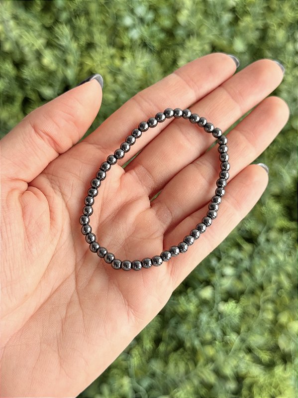 Pulseira de Hematita Redonda 4mm - Proteção, Disciplina, Afasta Vícios e Melhora Hábitos