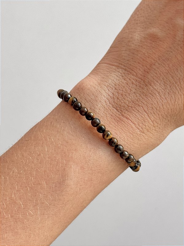 Pulseira de Olho de Tigre Redonda 4mm - Contra Inveja e Olhado; Autoconfiança; Coragem e Determinação
