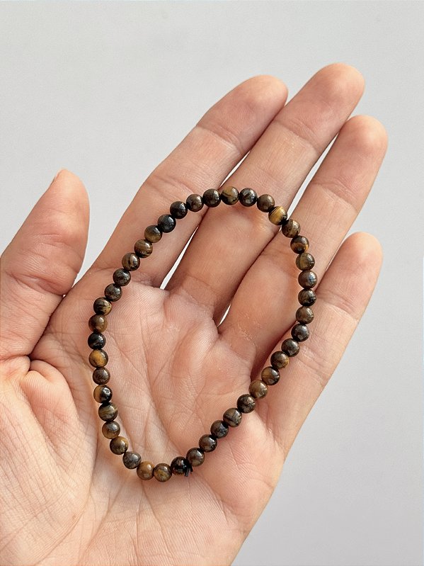 Pulseira de Olho de Tigre Redonda 4mm - Contra Inveja e Olhado; Autoconfiança; Coragem e Determinação