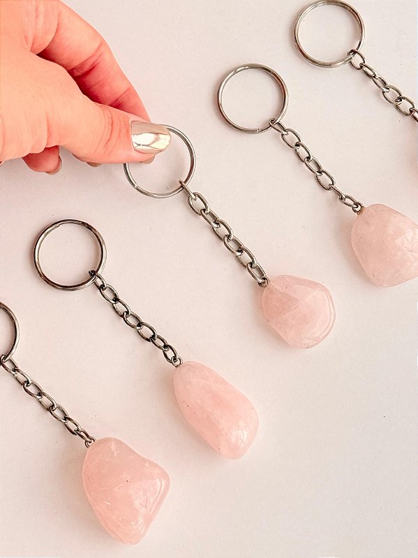 Chaveiro de Quartzo Rosa - Pedra do Amor - Cura do Coração, Amor Próprio, Perdão e Gratidão