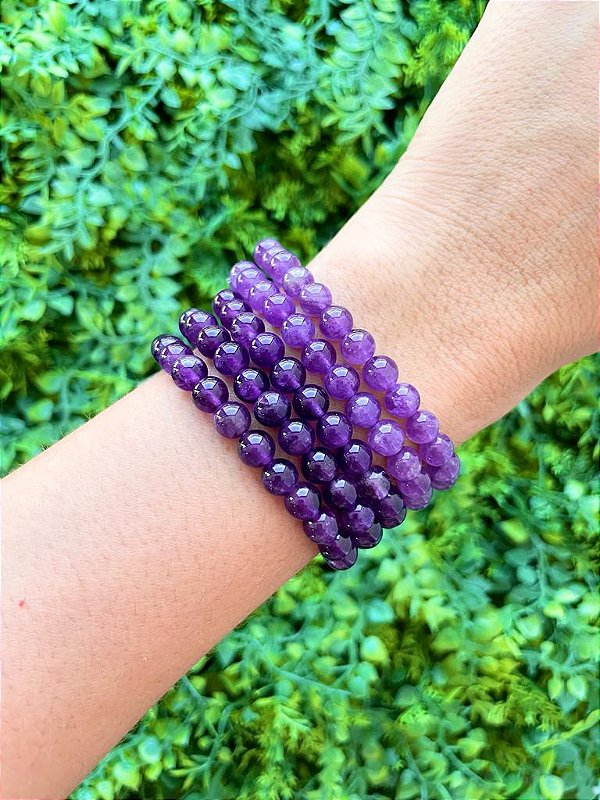 Pulseira de Ametista Redonda 6mm - Intuição, Conexão, Espiritualidade e Eleva a Vibração