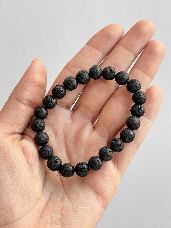 Pulseira de Lava Vulcânica Redonda 8mm - Resiliência, Força e Autossabotagem