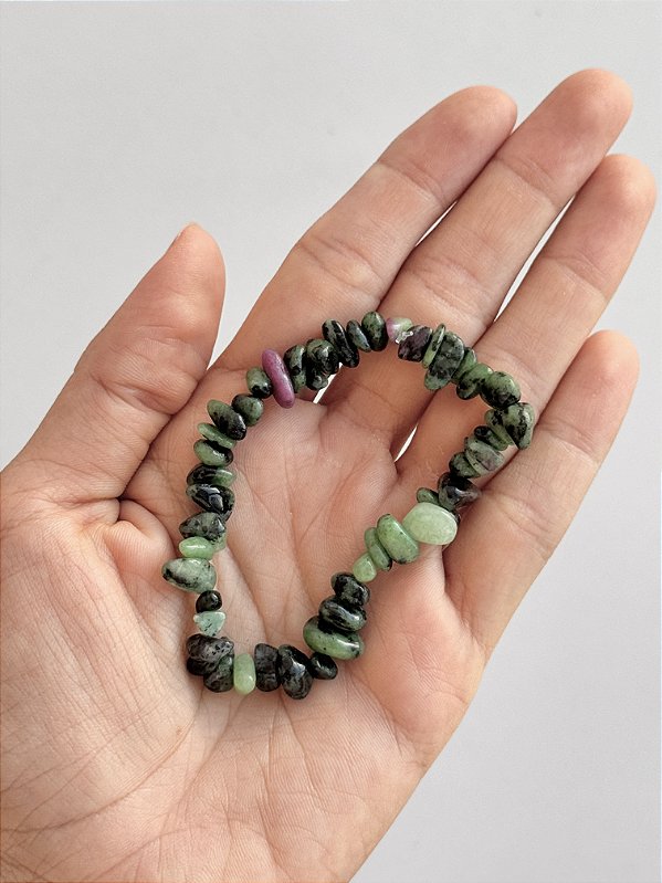 Pulseira de Zoisita com Rubi - Paixão pela Vida, Sucesso, Sabedoria para Decisões e Saúde