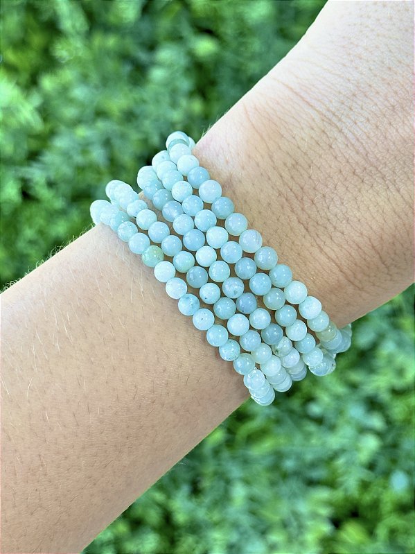 Pulseira de Amazonita Redonda 4mm - Antiestresse, Adaptação a Mudanças, Melhora os Estudos