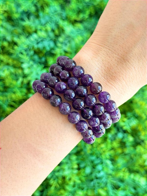 Pulseira de Ametista Redonda 8mm - Intuição, Conexão, Espiritualidade e Eleva a Vibração