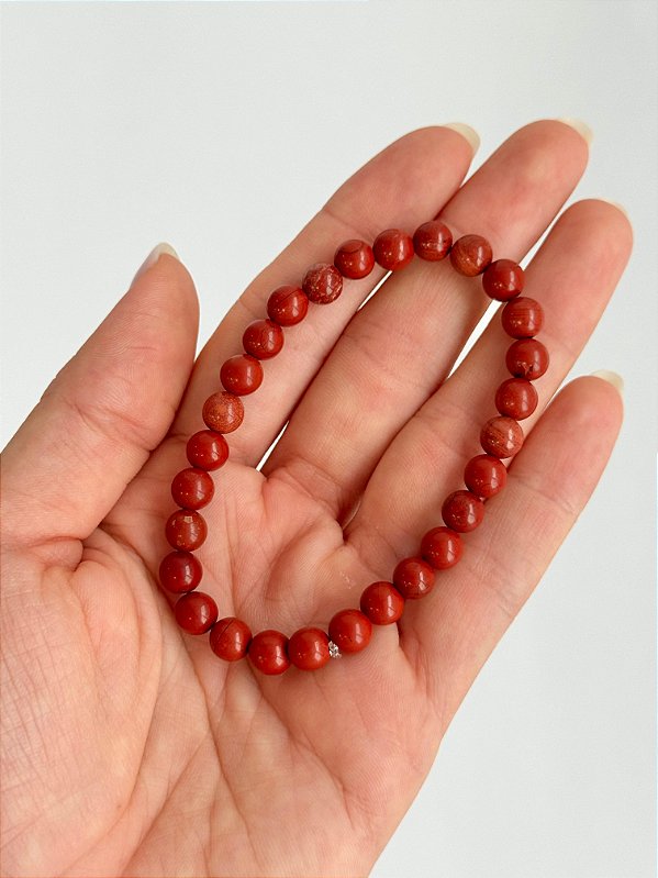 Pulseira de Jaspe Vermelho Redonda 6mm - Coragem, Atitude, Vitalidade e Saúde