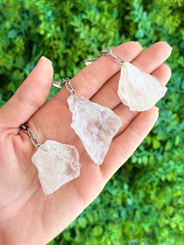 Chaveiro de Quartzo Cristal Bruto - Purificação, Energização e Intensificador