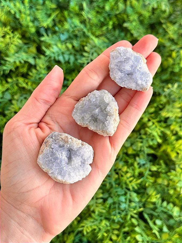 Drusa de Celestita Mini 30 a 50g   - Realização de Sonhos, Conexão com Anjos da Guarda