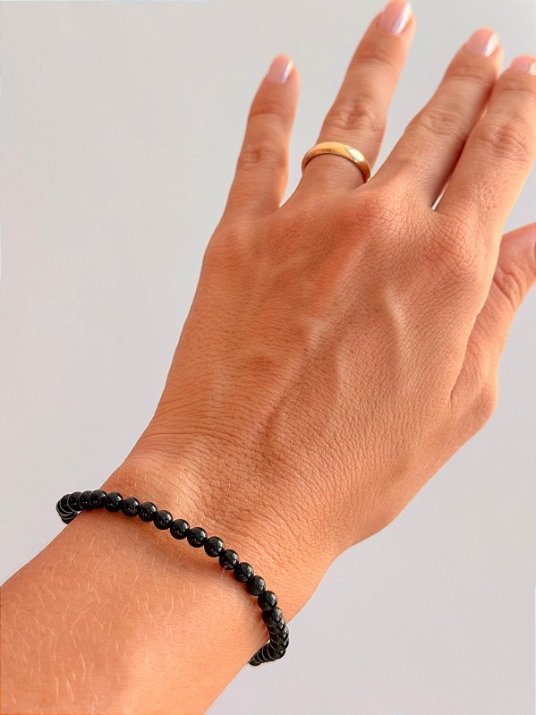 Pulseira de Turmalina Negra Redonda 4mm - Proteção Energética e Espiritual, Inseguranças e Soluções