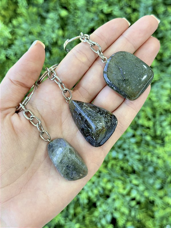 Chaveiro de Labradorita Rolado - Pedra da Magia; Quem é você; Conexão Espiritual