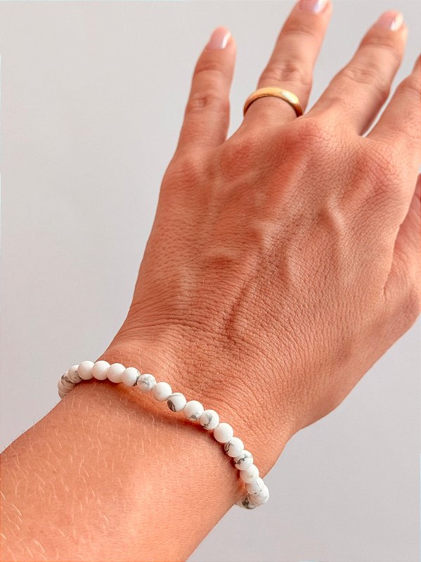 Pulseira de Howlita Redonda 4mm - Paciência, Ansiedade, Equilíbrio de Emoções e Paz
