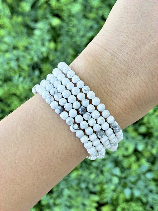 Pulseira de Howlita Redonda 4mm - Paciência, Ansiedade, Equilíbrio de Emoções e Paz
