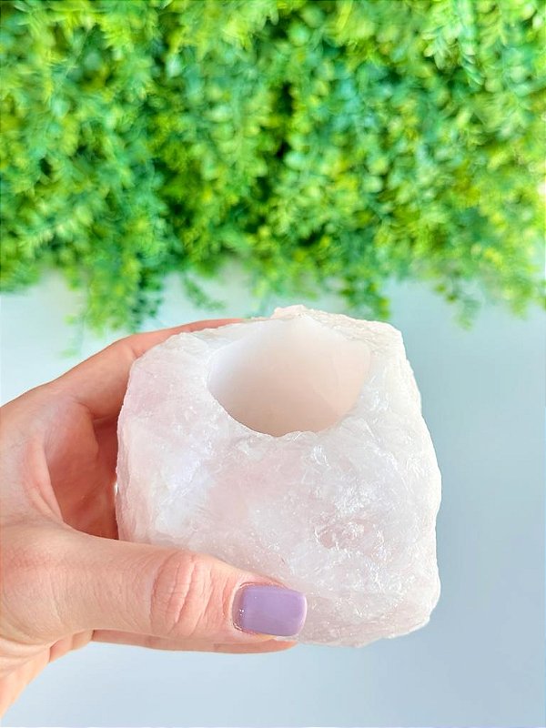 Porta Velas de Quartzo Rosa - Amor, Perdão e Gratidão