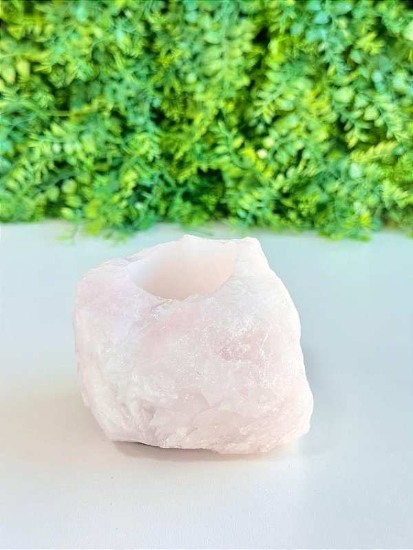 Porta Velas de Quartzo Rosa - Amor, Perdão e Gratidão