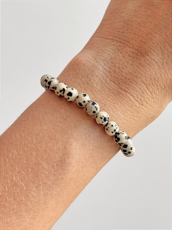 Pulseira de Jaspe Dálmata Redonda 6mm - Criança Interior, Alegria, Missão de Vida e Leveza