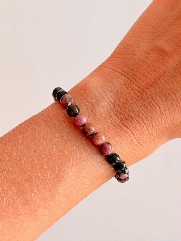 Pulseira de Rodonita Redonda 6mm - Magnetismo Pessoal e Atração