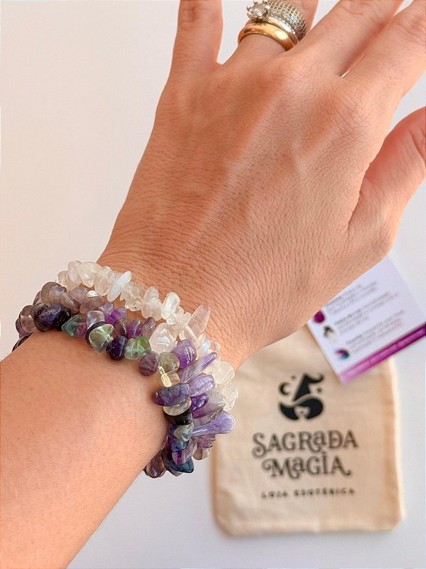 Conjunto Intuição, Fé e Conexão - Ametista, Pedra da Lua e Fluorita