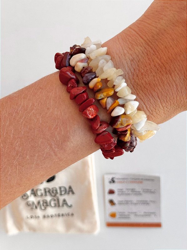 Conjunto Força e Coragem - Jaspe Vermelho, Jaspe Mokaíta e Calcita Amarela