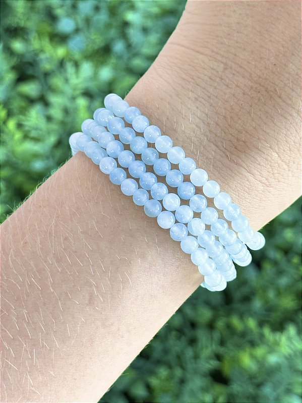 Pulseira de Água Marinha Redonda 4mm - Pedra da Ansiedade, Desfaz Confusões, Protege os Pensamentos