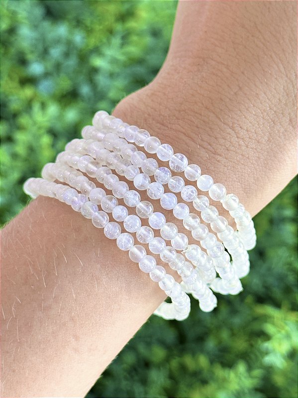Pulseira de Pedra da Lua Redonda 4mm - Sensualidade, Energia Feminina, Domínio das Emoções e Fertilidade