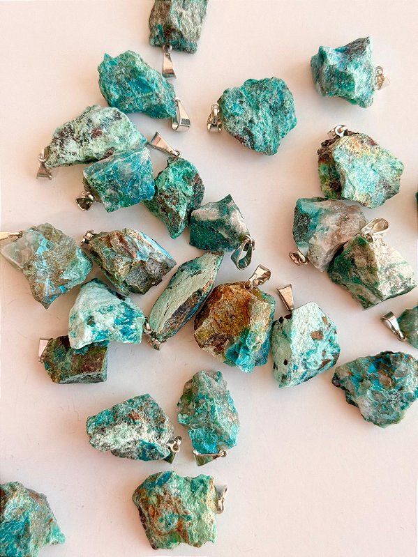 Pingente de Crisocola Bruta - Merecimento, Empoderamento, Criação de Novas Coisas, Criatividade, Fertilidade e Abundância