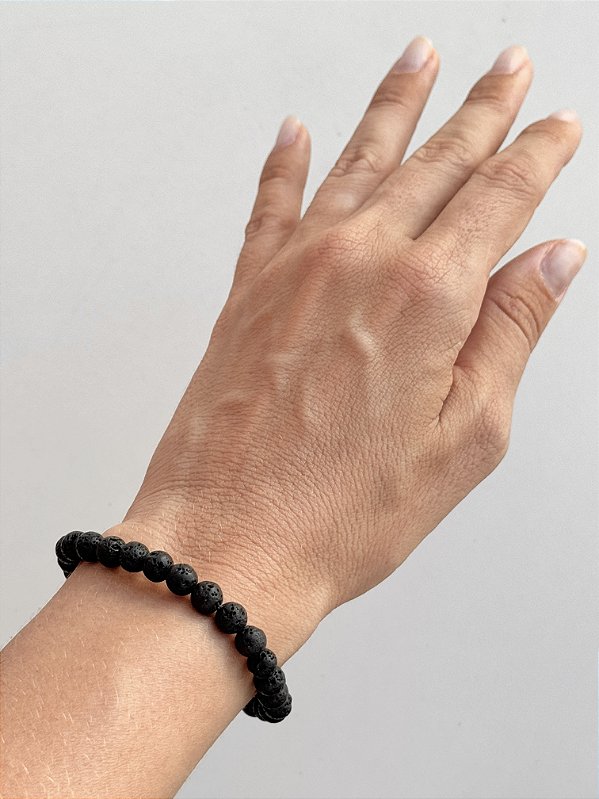 Pulseira de Lava Vulcânica Redonda 6mm - Resiliência, Força e Autossabotagem