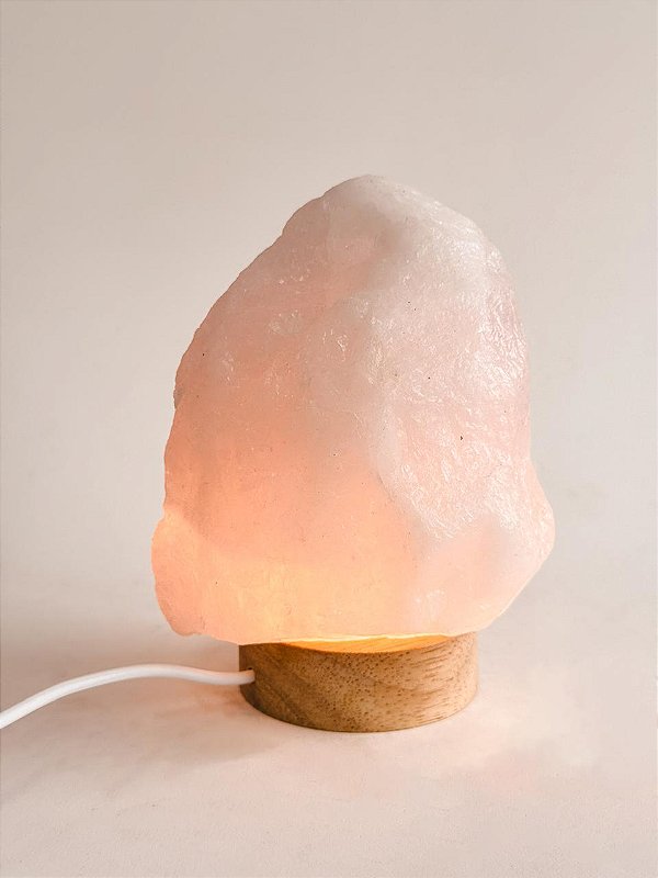 Luminária de Quartzo Rosa - Pedra do Amor - Cura do Coração, Amor Próprio, Perdão e Gratidão