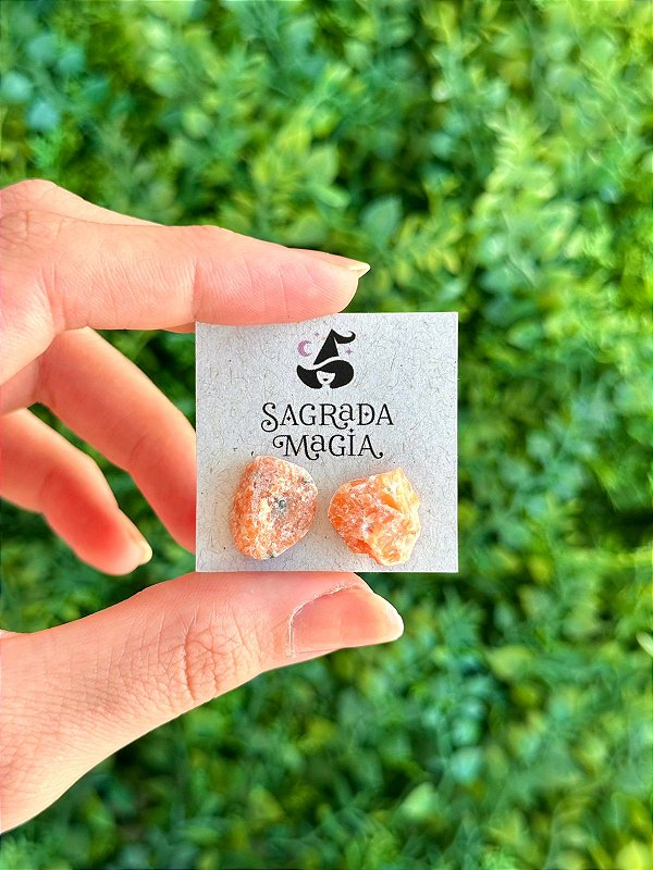 Brinco de Calcita Laranja Bruta - Pedra da Alegria, Vitalidade, Expressão
