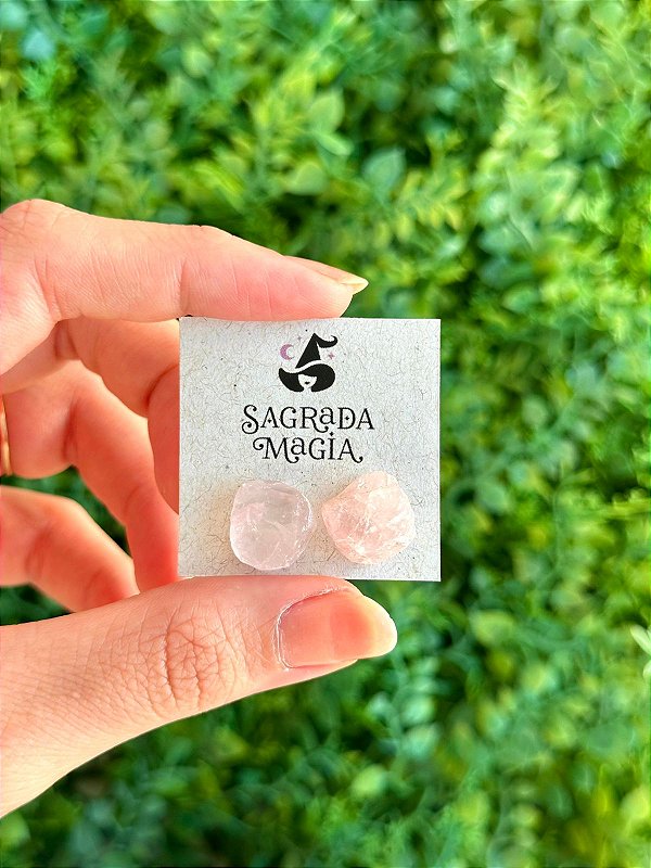 Brinco de Quartzo Rosa Bruto - Cura do Coração, Amor Próprio, Perdão e Gratidão