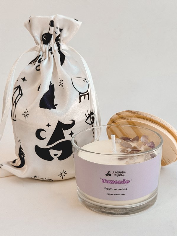 Vela Aromática Conexão - Aroma Leve de Frutas Vermelhas; Com Ametista