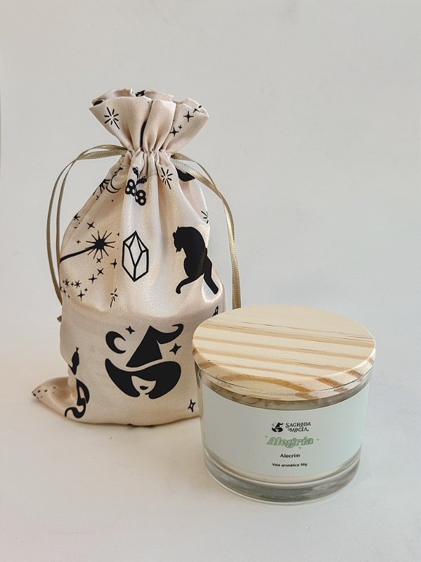 Vela Aromática Alegria - Aroma Leve de Alecrim; Com Quartzo Cristal