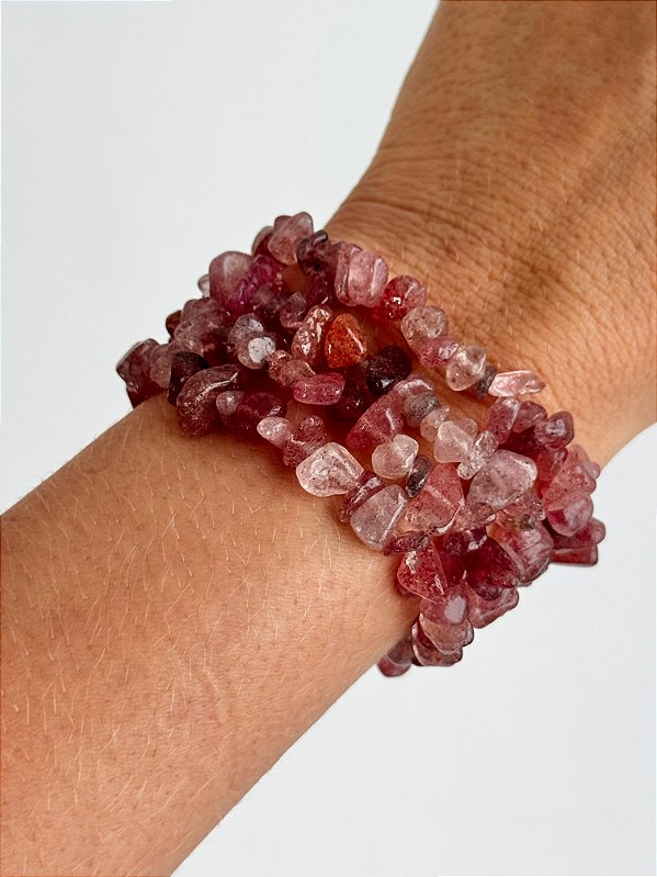 Pulseira de Quartzo Morango - Conexão Afetiva, Emoções Reprimidas, Cura, Acolhimento