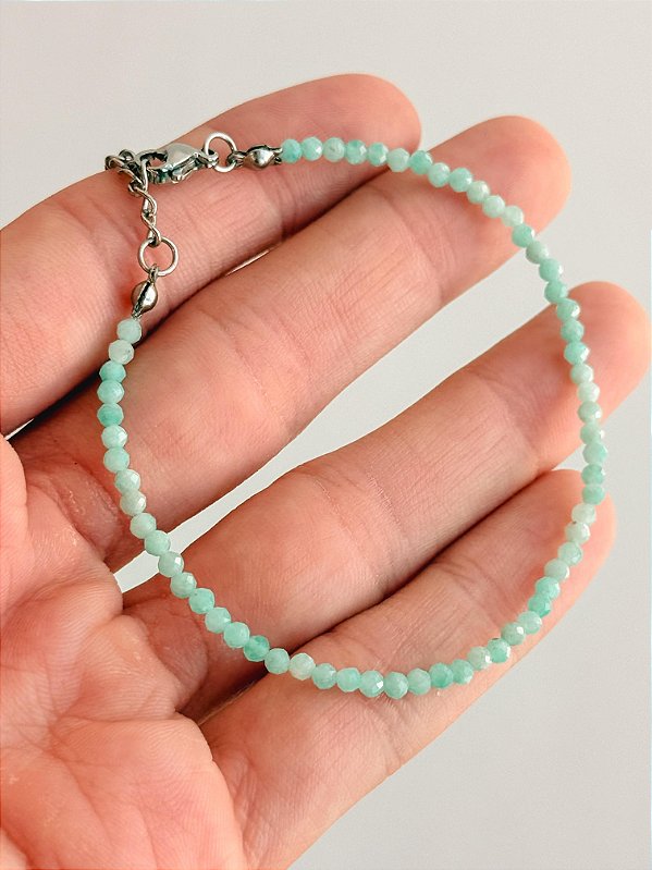 Pulseira de Amazonita 2mm Multifacetada - Antiestresse, Adaptação a Mudanças, Melhora os Estudos