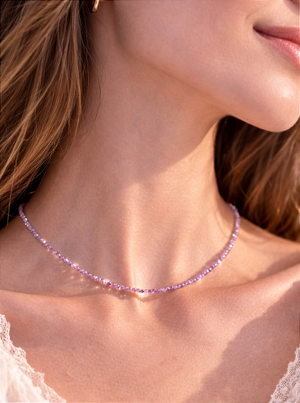 Colar de Ametista 2mm Multifacetado - Intuição, Conexão, Espiritualidade e Eleva a Vibração