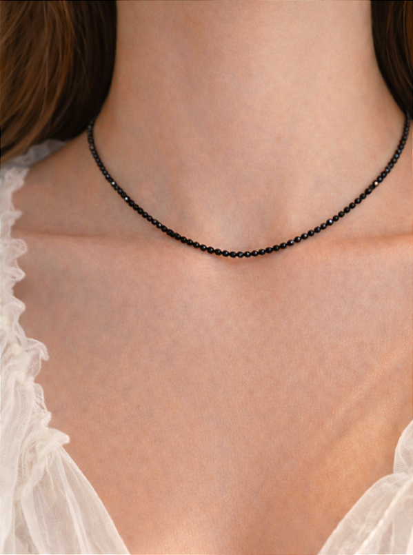 Colar de Turmalina Negra 2mm Multifacetado - Proteção Energética e Espiritual, Inseguranças e Soluções