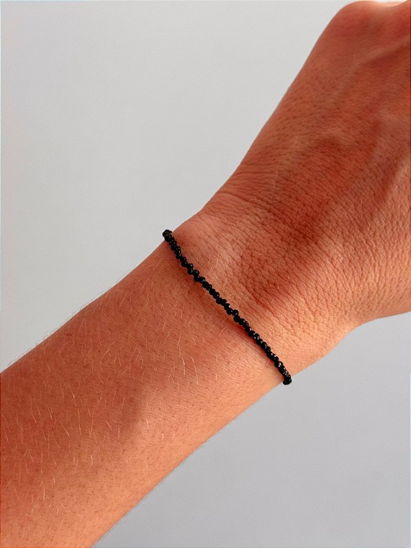 Pulseira de Turmalina Negra 2mm Multifacetada - Proteção Energética e Espiritual, Inseguranças e Soluções