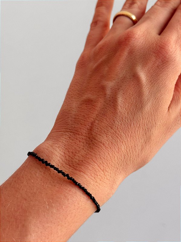 Pulseira de Turmalina Negra 2mm Multifacetada - Proteção Energética e Espiritual, Inseguranças e Soluções