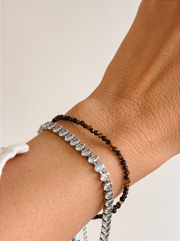 Pulseira de Olho de Tigre 2mm Multifacetada - Contra Inveja e Olhado; Autoconfiança; Coragem e Determinação