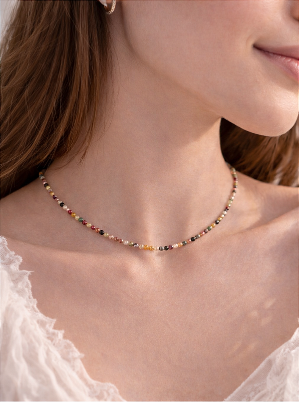 Colar de Turmalina Melancia 2mm Multifacetado - Atrai Amizades Verdadeiras; Melhora Relações; Criatividade e Expressão