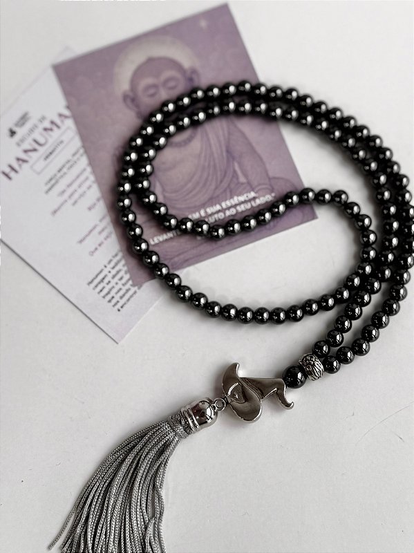 Japamala de Hematita 6mm - 108 contas -Escudo de Hanuman - Força Mental, Foco, Disciplina e Proteção