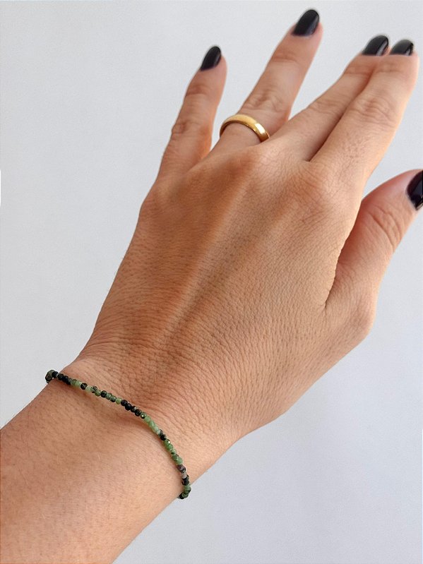 Pulseira de Zoisita com Rubi 2mm Multifacetada - Paixão pela Vida; Sucesso; Decisões