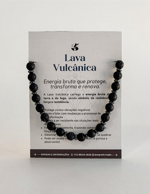 Pulseira de Lava Vulcânica 6mm Regulável - Aço Inoxidável - Resiliência, Força e Autossabotagem