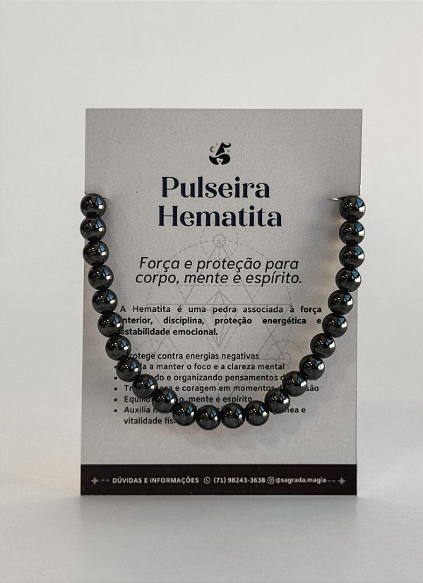 Pulseira de Hematita 6mm Regulável - Proteção, Disciplina, Afasta Vícios e Melhora Hábitos